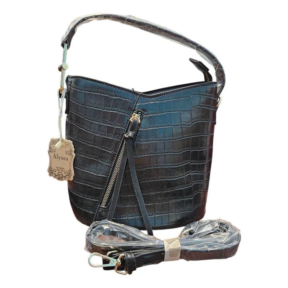 Alyssa Black Textured Bucket Bag Crossbody Purse NEW TAGS - Picture 1 of 9